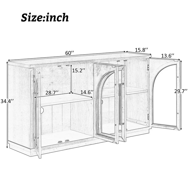 EUROCO 60" Large Sideboard Buffet Cabinet,Storage Cabinet with Glass Doors and Adjustable Shelves... | Walmart (US)