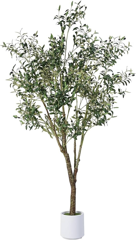 Artificial Olive Tree 7FT, Faux Potted Tree with Realistic Trunk, Leaves, Fruits and White Plante... | Amazon (US)