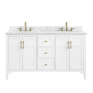 Home Decorators Collection Sturgess 61 in. W x 22 in. D Bath Vanity in White with Marble Vanity T... | The Home Depot