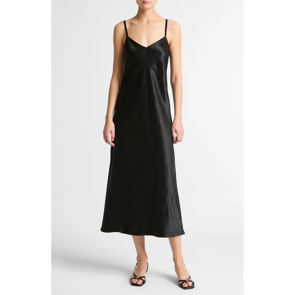 Vince Midi Satin Slipdress in Black at Nordstrom, Size Medium | Nordstrom