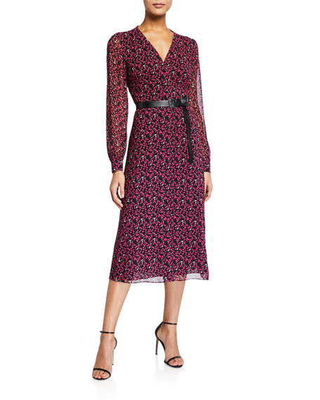Multi Map Long-Sleeve Belted Shirtdress | Neiman Marcus