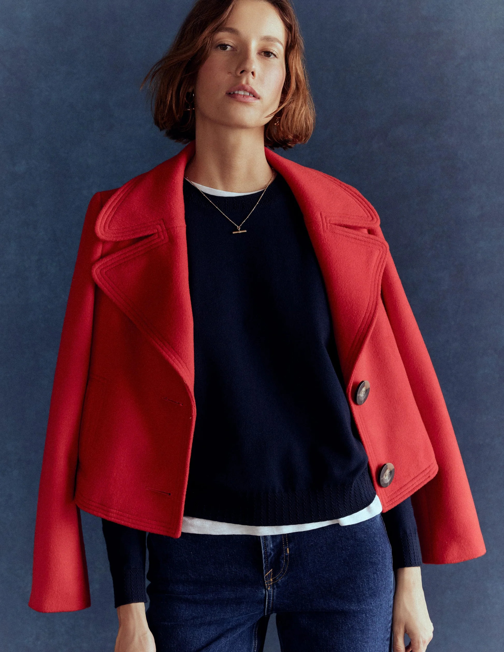 Pull col rond Emilia en coton-Bleu Marine | Boden FR