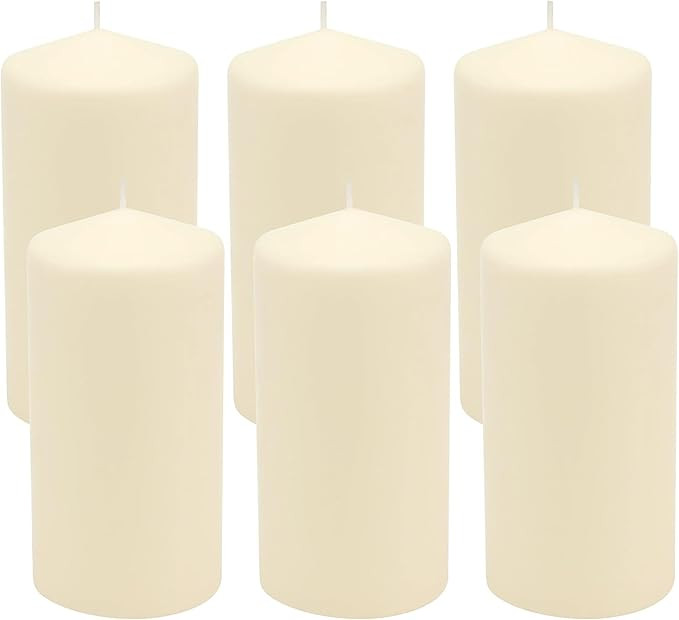 Stonebriar 6 Pack Tall 3 x 6 Inch 65 Hour Long Burning Unscented Ivory Wax Pillar Candles | Amazon (US)