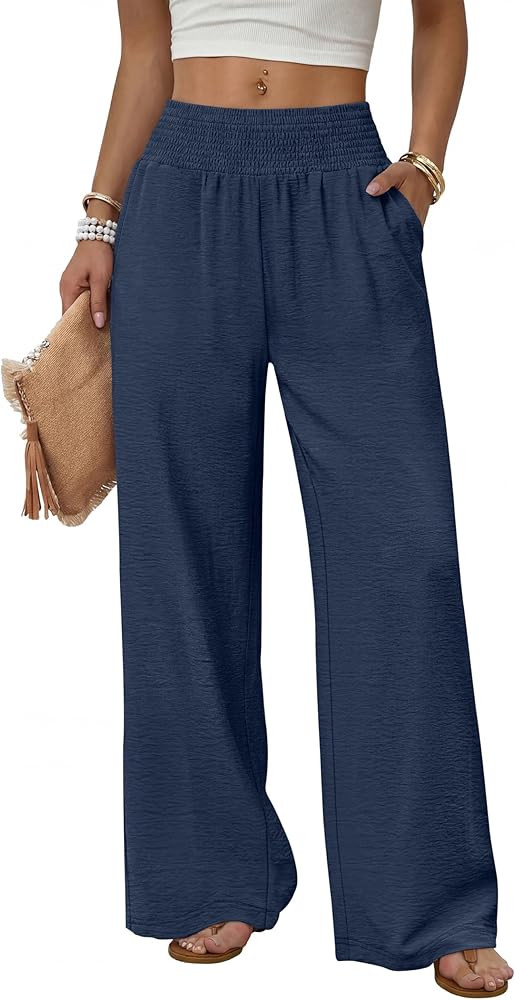 Sampeel Wide Leg Pants Woman High Waist Trousers with Pockets Casual Lounge | Amazon (US)