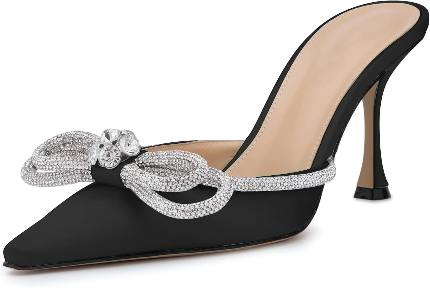 MIRAAZZURRA Women High Heeled Mules Clear PVC Pointed Toe Rhinestone Bow-knot Wedding Sparkly Sandal | Amazon (US)