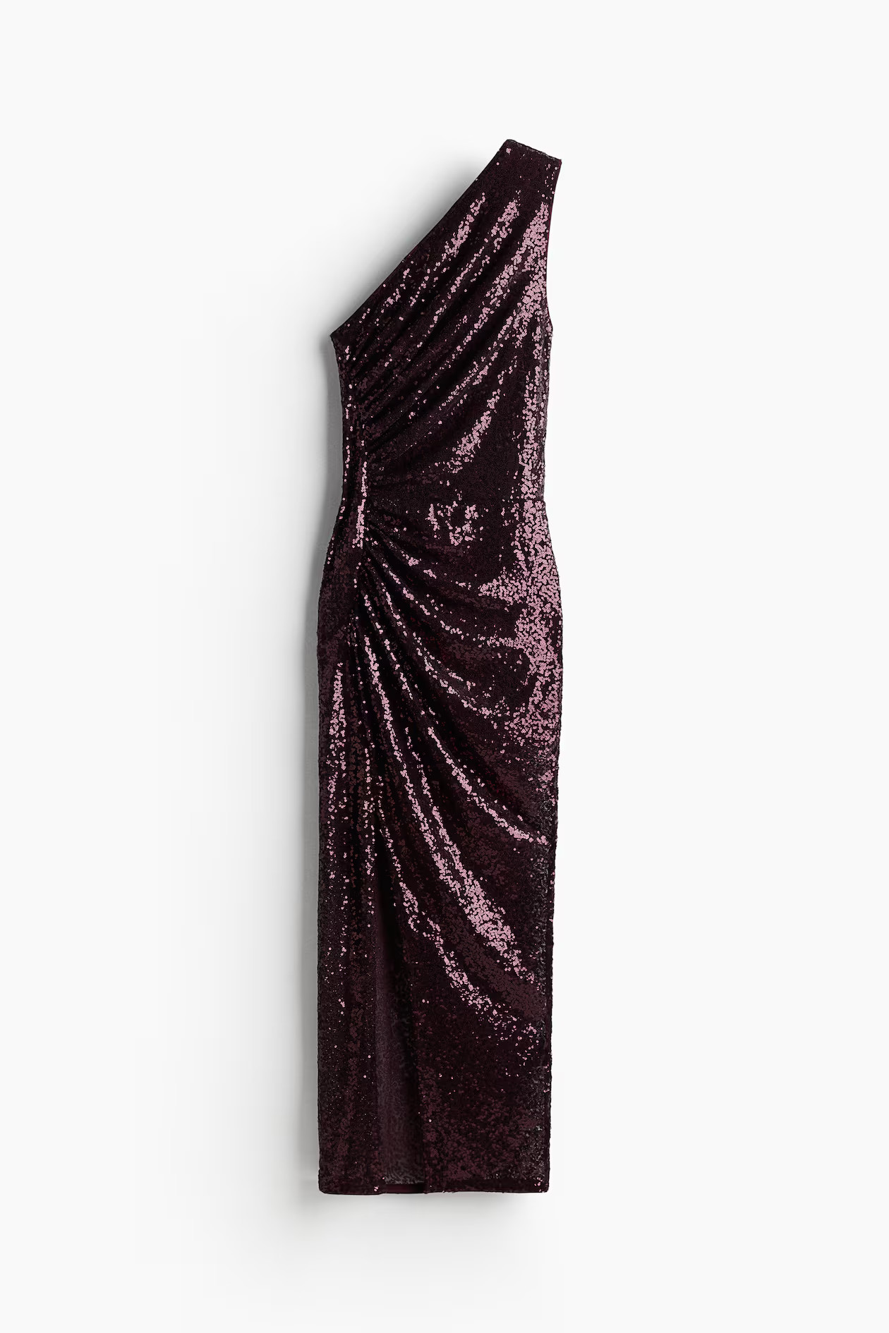 Sequined one-shoulder dress - Asymmetric neckline - Sleeveless - Burgundy - Ladies | H&M GB | H&M (UK, MY, IN, SG, PH, TW, HK)