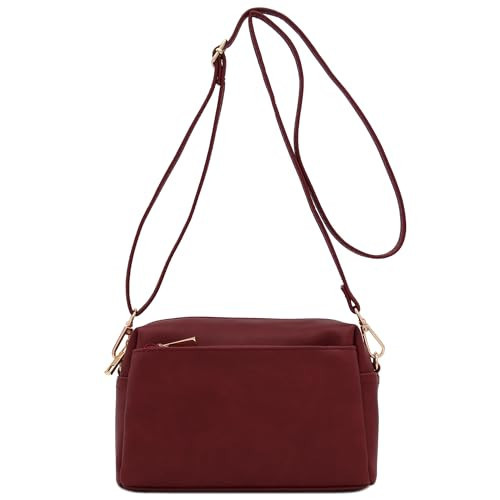 FashionPuzzle Triple Zip Small Crossbody Bag (Burgundy) | Amazon (US)