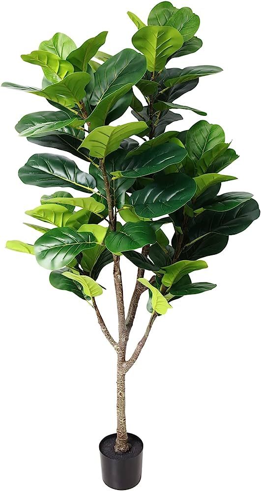 Artificial Plant Tall 5ft Faux Fiddle Leaf Fig Tree in Pot,Artifical Tree for Home Decor, Fake Tr... | Amazon (US)