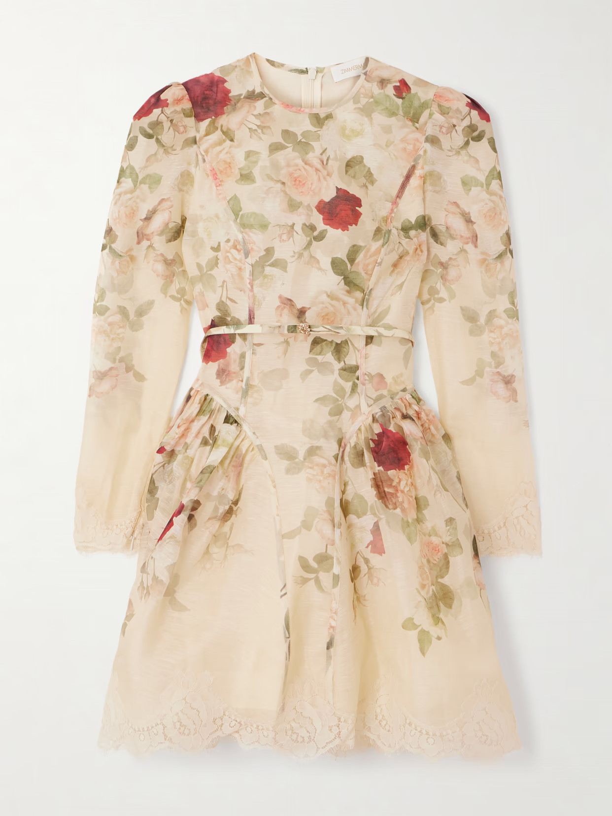 Zimmermann - Lace-trimmed Floral-print Linen And Silk-blend Mini Dress - Cream | NET-A-PORTER (US)