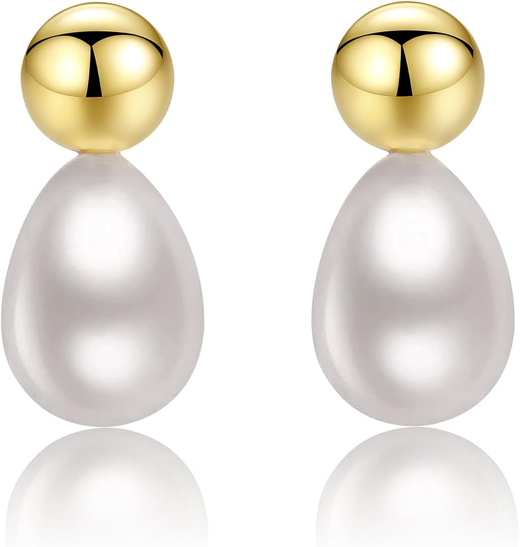 Pearl Earrings For Women Statement Simple Drop Dangle Mothers Freshwater Stud Bridal Small Shell ... | Amazon (US)