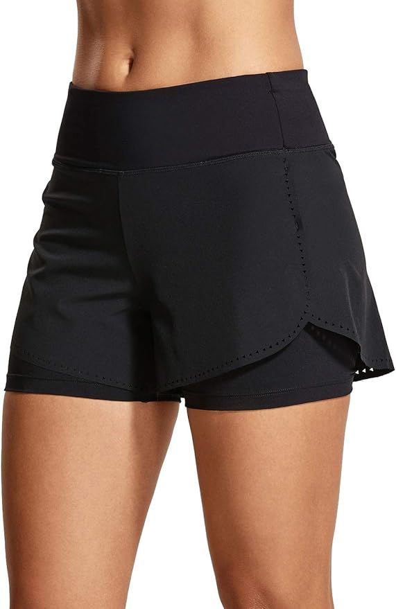CRZ YOGA Women's Running Workout Shorts with Liner 2 in 1 Athletic Sport Shorts with Zip Pocket-4... | Amazon (US)