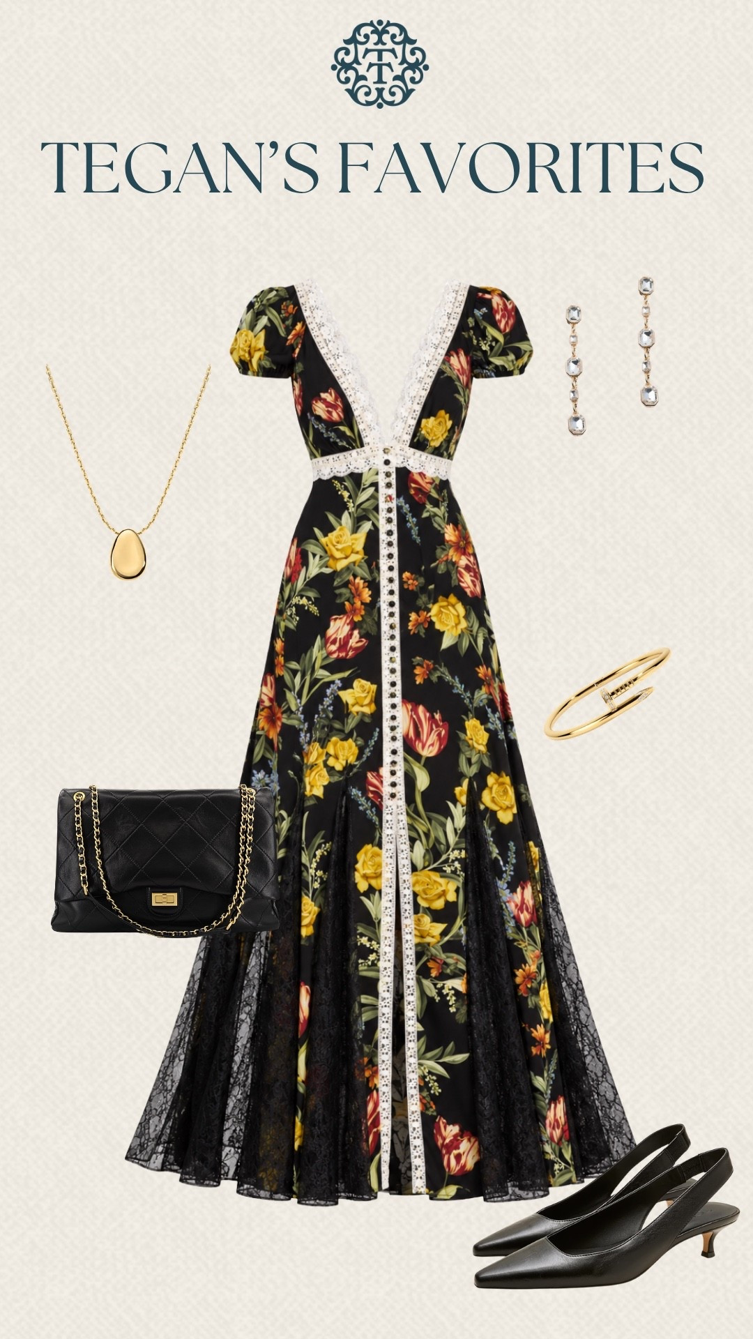 This floral maxi dress from Alice + Olivia is a beautiful choice for a special fall occasion. The black background with colorful florals really stands out, especially paired with the lace details and black heels. We’d wear this to a wedding, date night, or an evening event.

#LTKSeasonal #LTKOver40 #LTKMidsize