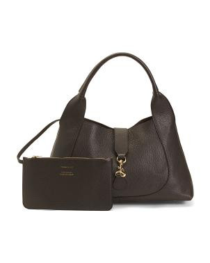 Made In Italy Leather Shoulder Bag With Flap Dog Leash | TJ Maxx