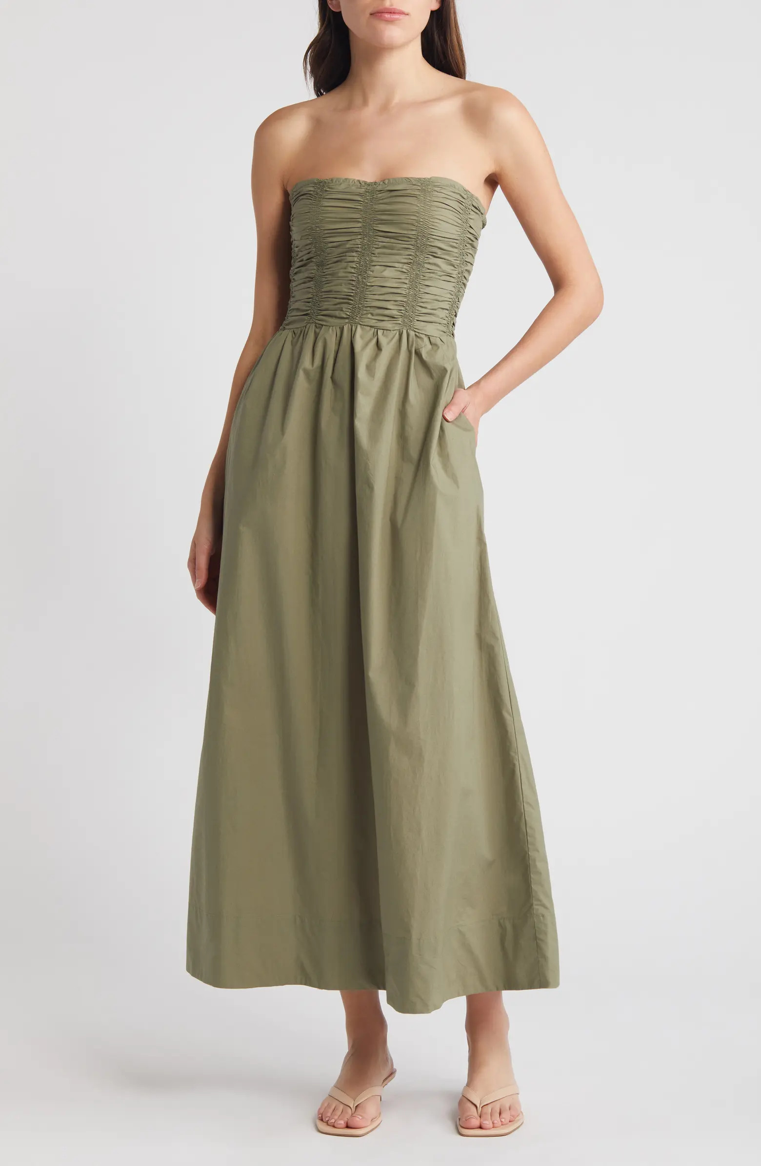 Faithfull the Brand Dominquez Strapless Midi Dress | Nordstrom | Nordstrom