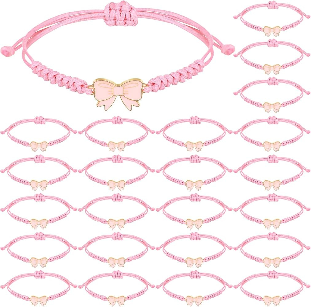 24 Pack Coquette Bow Braid String Bracelets Gift Bulk Cheerleader Adjustable String Rope Braided ... | Amazon (US)
