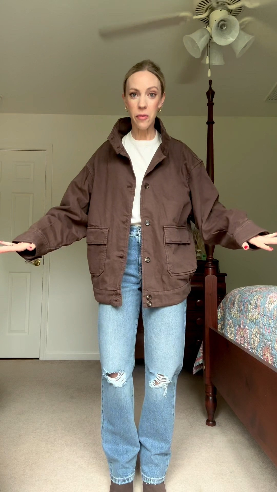 This barn jacket is 100% cotton, perfectly oversized and a gorgeous chocolate brown - on sale under $50! Jeans are on sale under $60! Wearing XS in the jacket and 25 in denim

#LTKSaleAlert #LTKdayinmylife #LTKootd