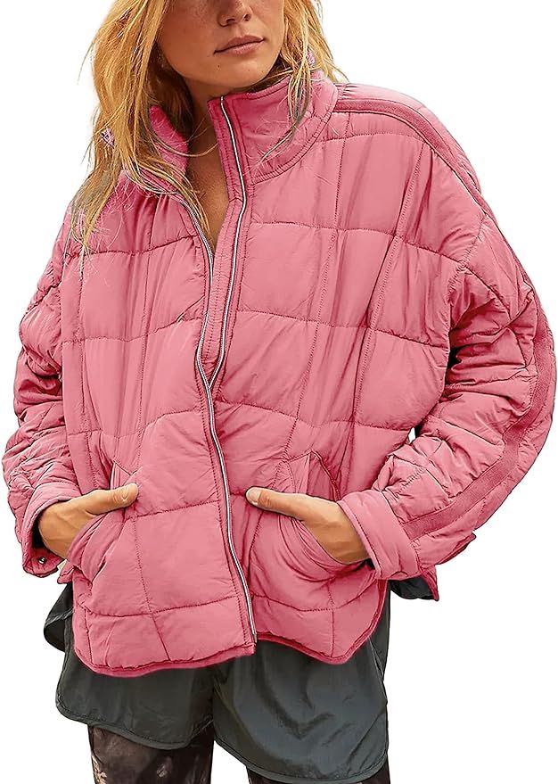 Watashi Women's Packable Puffer Jacket Long Sleeve Full Zip Lightweight Quilted Coat | Amazon (US)