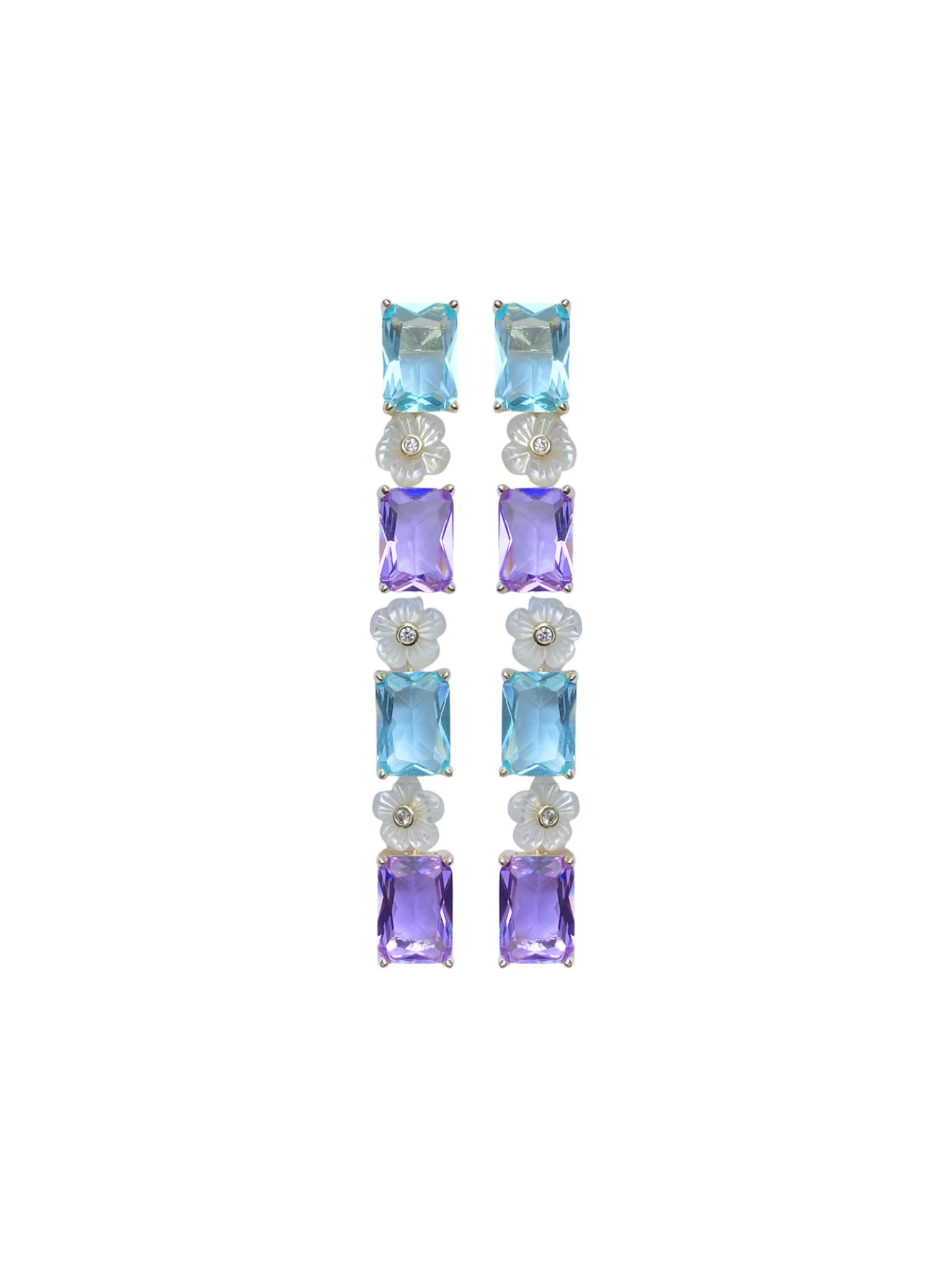 Paris Blue & Lilac Mother of Pearl Flower Linear Earring | Nicola Bathie Jewelry