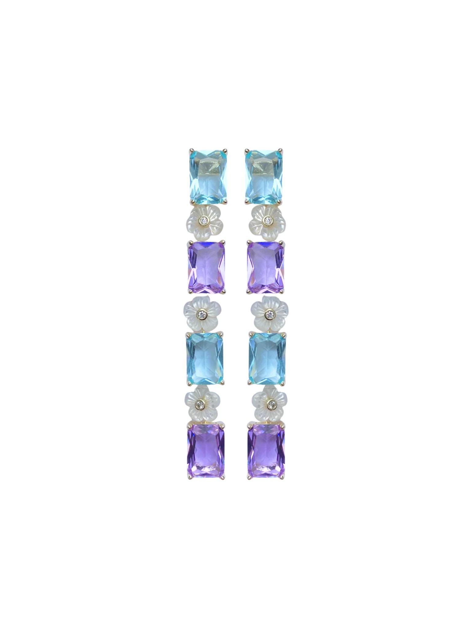 Paris Blue & Lilac Mother of Pearl Flower Linear Earring | Nicola Bathie Jewelry