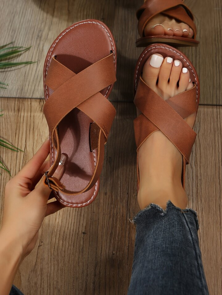 Criss Cross Stitch Detail Slingback Sandals | SHEIN