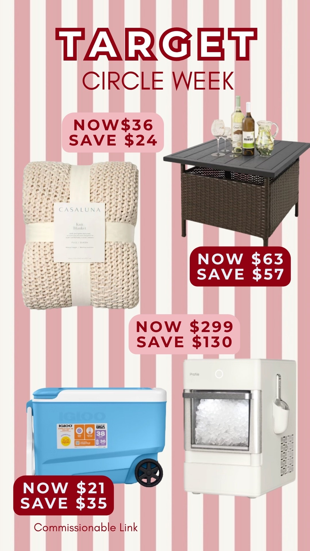 @Target circle week is giving and i need you to see these prices 🎯❤️
we’re talking the casaluna knit blanket (save $24!), a patio side table (save $57!!), a nugget ice maker (save $130!!!), and an igloo rolling cooler for $21. the ice maker alone has no business being $299 right now. everything is linked on my LTK — scroll through and see what catches your eye!