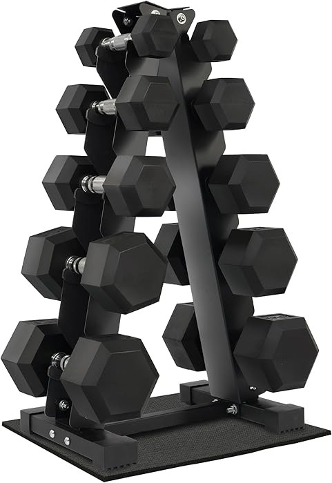 Fitvids Rubber Coated Hex Dumbbell Weight Set and Storage Rack, 100LB Set or 150LB Set, 5-20 lbs ... | Amazon (US)