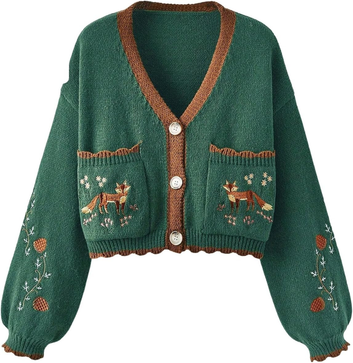 BEAUDRM Women's Fall Cropped Cardigans Cottage Core Button Up Boho Sweater | Amazon (US)