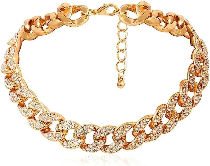 Eightown Miami Cuban Link Chain Women/Men Chunky Cuban Link Choker Fully Iced Out Link Choker Cha... | Amazon (US)