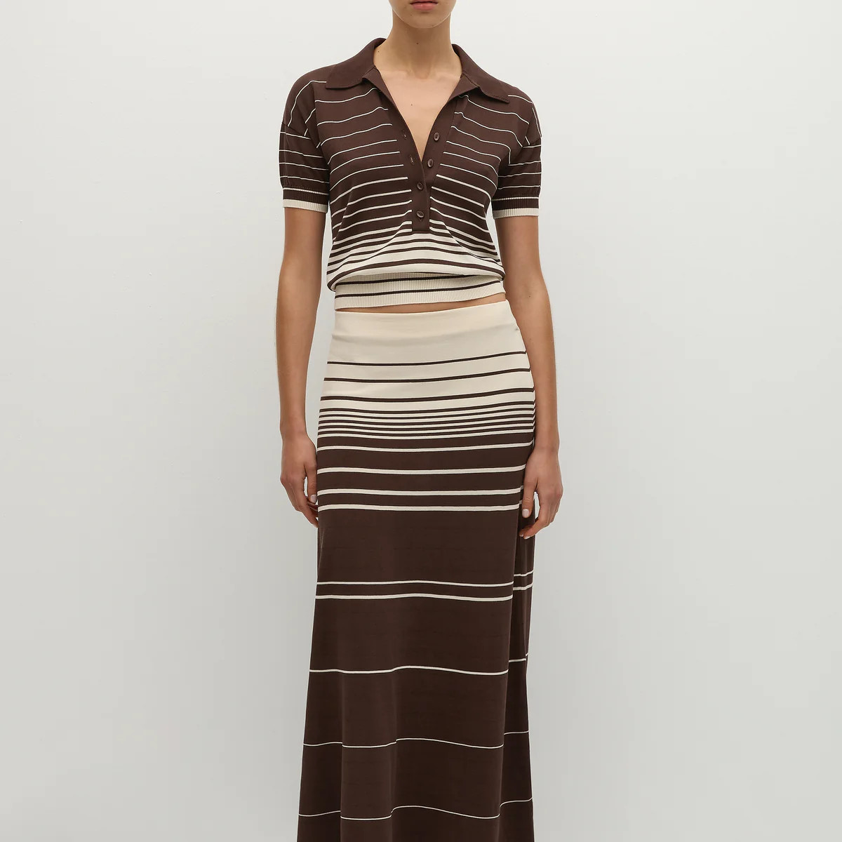 Sable Polo Shirt Accordion Stripe Brown Beige | Faithfull (AU)