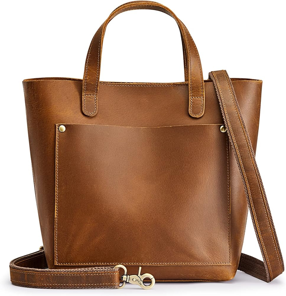 S-ZONE Leather Mini Crossbody Tote Bag Satchel Top-Handle Handbags Shoulder Purses with Inner Pou... | Amazon (US)