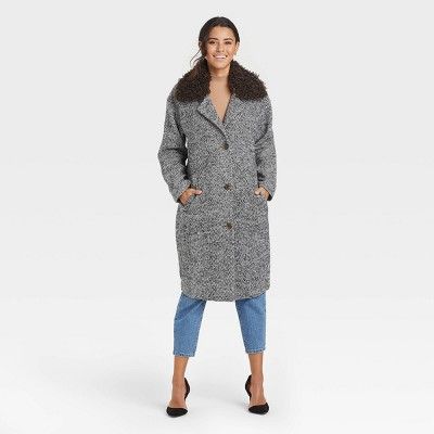 Women's Faux Fur Jacket - A New Day™ Black Herringbone | Target