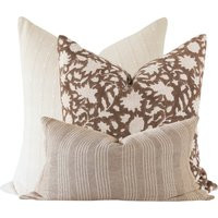 Fall Pillow Cover Set, Block Print Combination, Farmhouse Combo, Monotone Couch Throw Pillow, Floral Accent | Etsy (US)