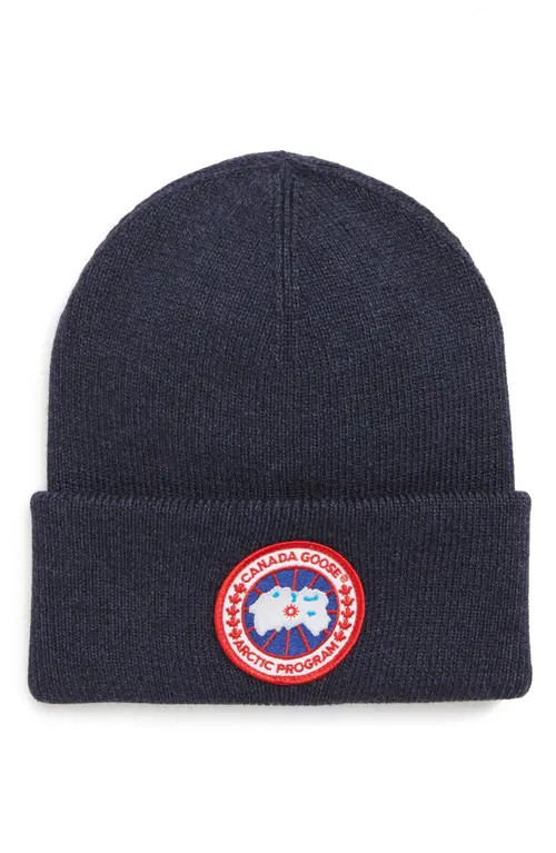 Canada Goose Arctic Disc Merino Wool Toque Beanie in Navy Heather at Nordstrom | Nordstrom