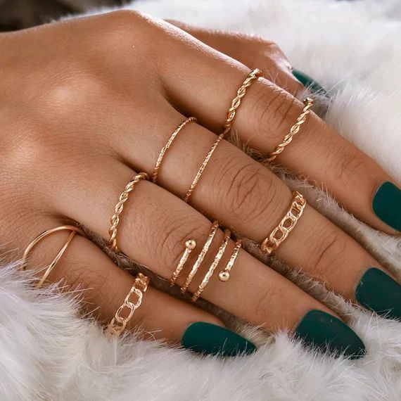 7 Pieces Dainty Gold Ring Vintage Boho Ring Set Bohemian | Etsy | Etsy (US)