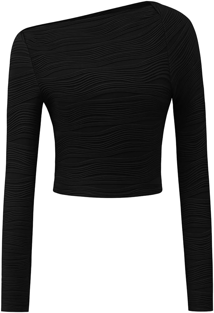 KIRUNDO Womens Fall Fashion 2024 Sexy Ruched Off Shoulder Crop Top Long Sleeve Shirts Slim Elegan... | Amazon (US)