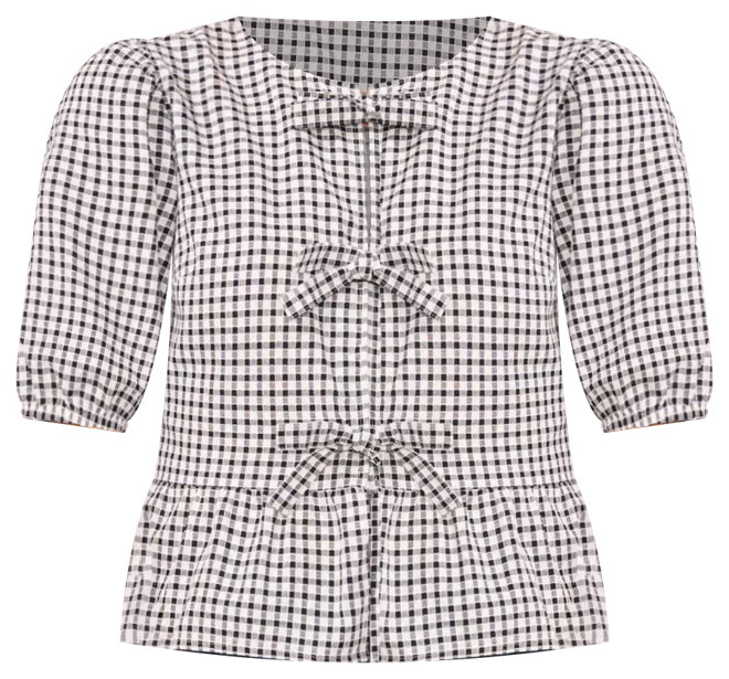 CeCe Women's Gingham Bow-Front Peplum Top - Macy's | Macy's