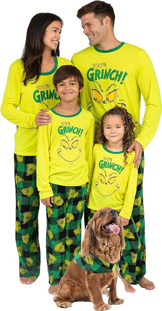 Dr. Seuss Grinch Christmas Pajamas With Matching Socks - Matching Family Adult Kids Pajama Sets | Amazon (US)