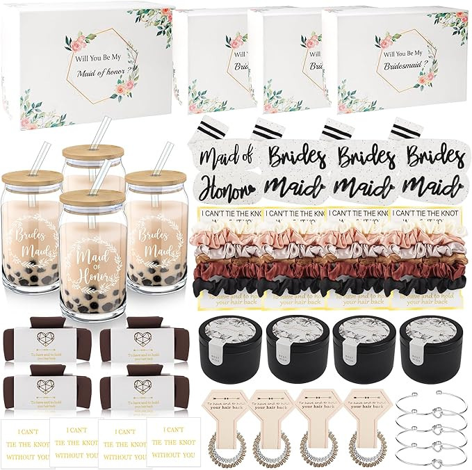 40Pcs Bridesmaid Proposal Box Gifts Set of 4 Will You Be My Maid of Honor Proposal Gifts Set Rect... | Amazon (US)