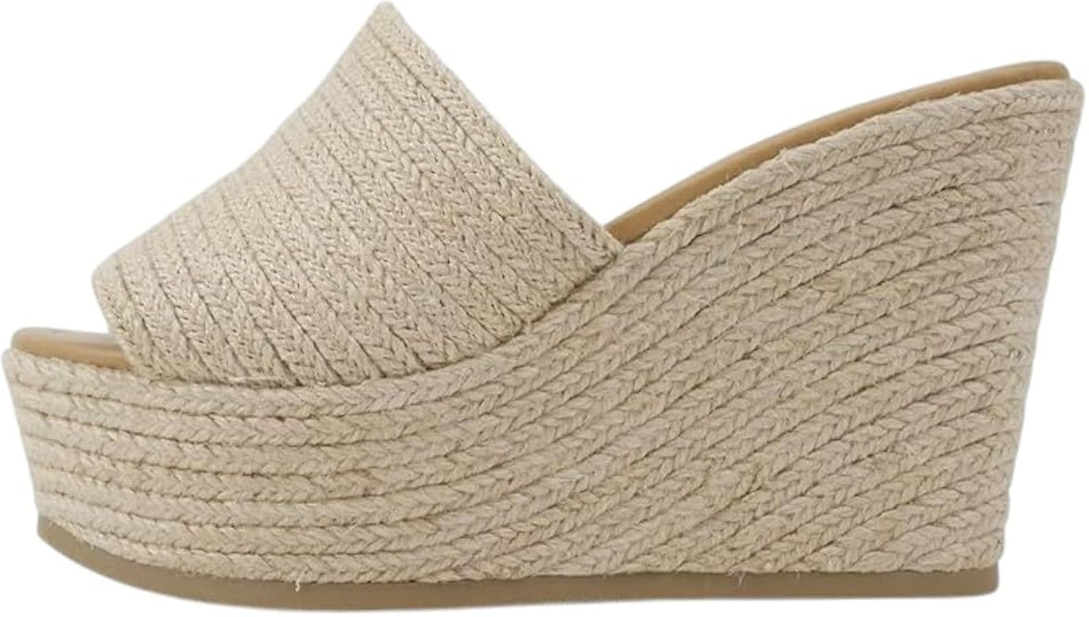 Soda Women Slip On Espadrille Wedge Heel Sandals Slide Peep Toe Mule Platform Sandal | Amazon (US)