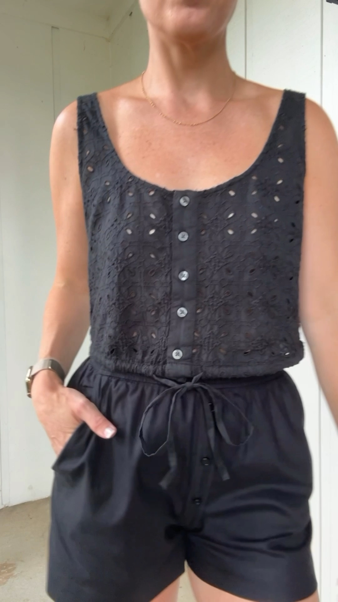 Gap eyelet tank. Wearing an xs. Reformation shorts size small. Beek sandals. Size up if between sizes. 

#matchingset #casual #eyelet #gap

#LTKFindsUnder50 #LTKStyleTip #LTKSaleAlert