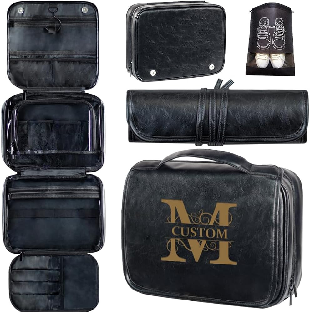 Custom 3-in-1 PU Leather Toiletry Bag For Men Personalized Hanging Travel Organizer Bag for Fathe... | Amazon (US)