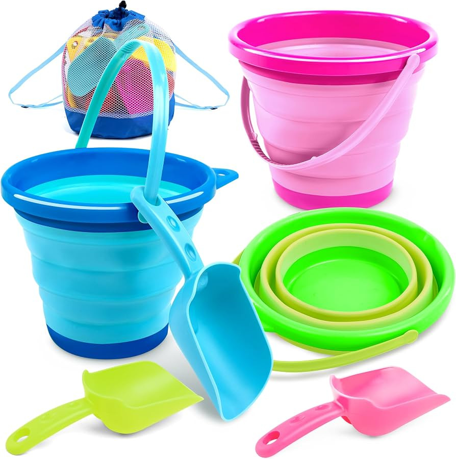 JOYIN 3 Packs Foldable Pail Bucket with Shovels & Mesh Bag, Collapsible Buckets Multi Purpose for... | Amazon (US)