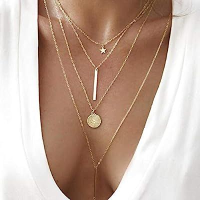 Anglacesmade Bohemia Layered Choker Necklace Star Choker Gold Coin Necklace Bar Pendant Necklace ... | Amazon (US)