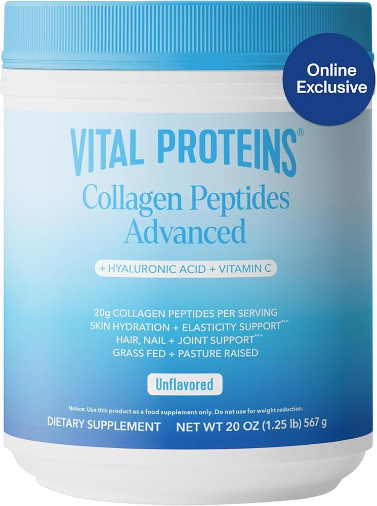 Vital Proteins Collagen Peptides Powder Advanced with Hyaluronic Acid & Vitamin C - 20oz Collagen... | Amazon (US)