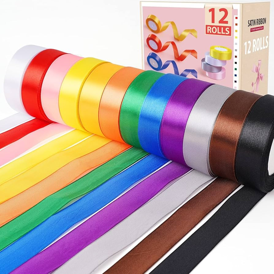Artcut Ribbon 25MM, 12 Rolls 300 Yards Ribbons for Gift Wrapping, Crafting, Coloured Satin Ribbon... | Amazon (UK)