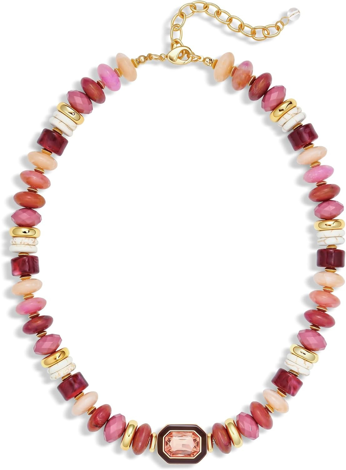 Beaded Choker Necklace with CZ, Brown Pink Turquoise White | Amazon (US)