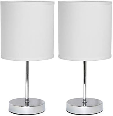 Simple Designs LT2007-WHT-2PK Chrome Mini Basic 2 Pack Fabric Shades Table Lamp Set, White | Amazon (US)