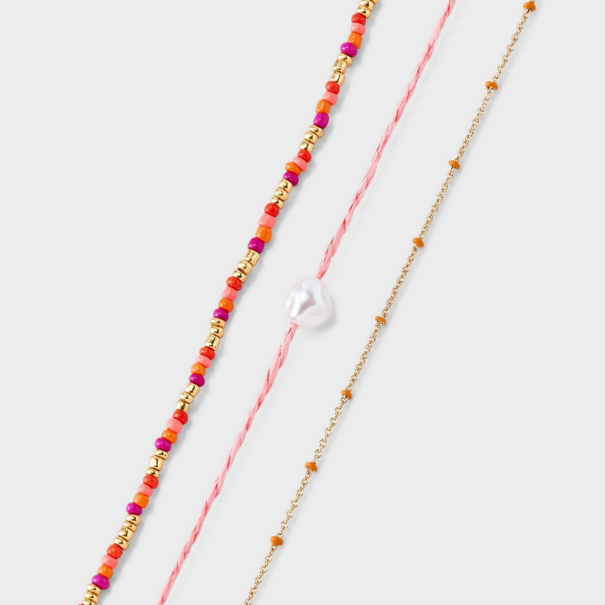 Glass Beads and Cord Anklet Set 3pc - A New Day™ Pink/Gold | Target