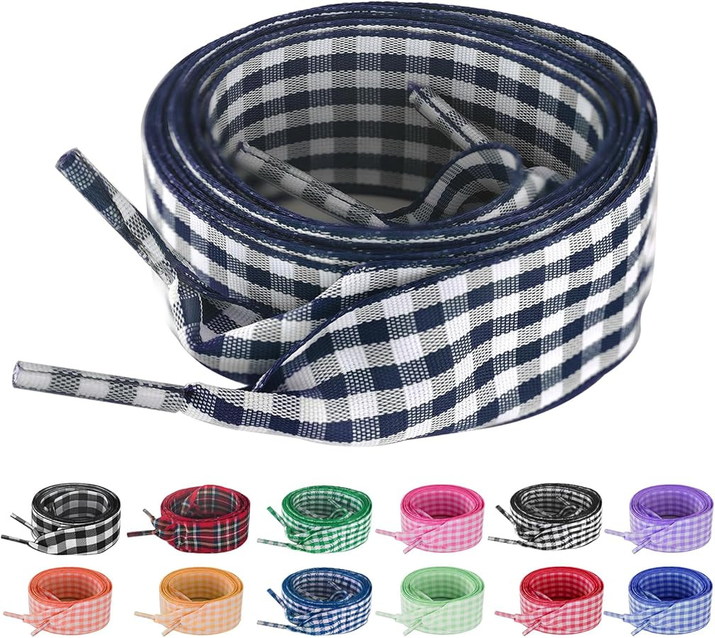 UamGlsob 25MM Gingham Ribbon Shoe Laces, Checkered Plaid Satin Fancy Cute Shoelaces Replacement S... | Amazon (US)