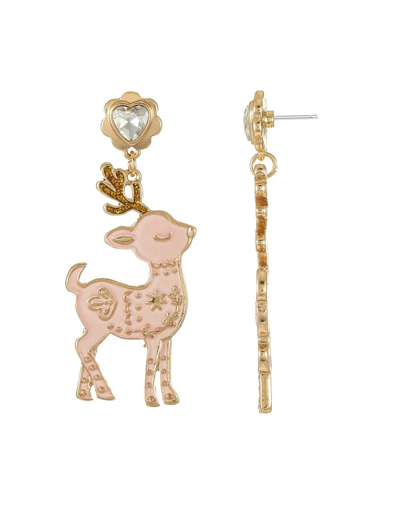 Holiday Time Pink Reindeer Earrings, 1 Pair | Walmart (US)